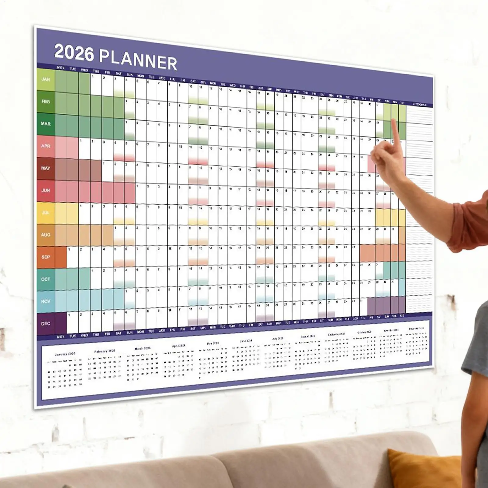 

2026 Calendar Planner 29 X 20 Inch Large Home Decor with Tip Labels Monthly Wall Calendar for Mental Study School Task Home