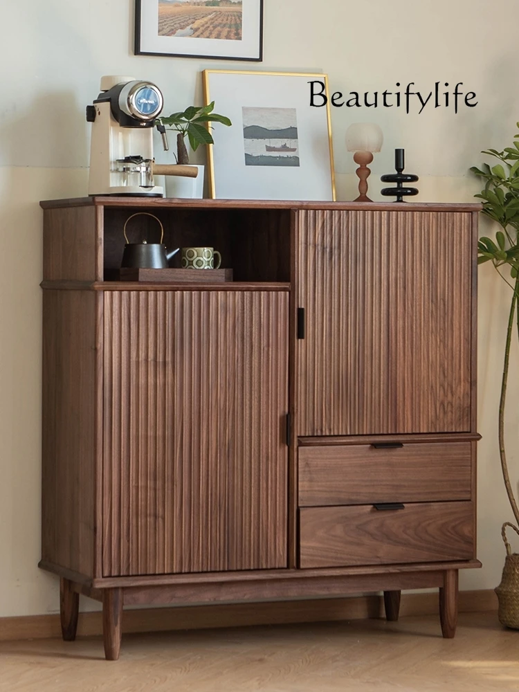 

North American Black Walnut Side Cabinet Nordic Light Luxury Tea Cabinet Modern Minimalist Grille Locker