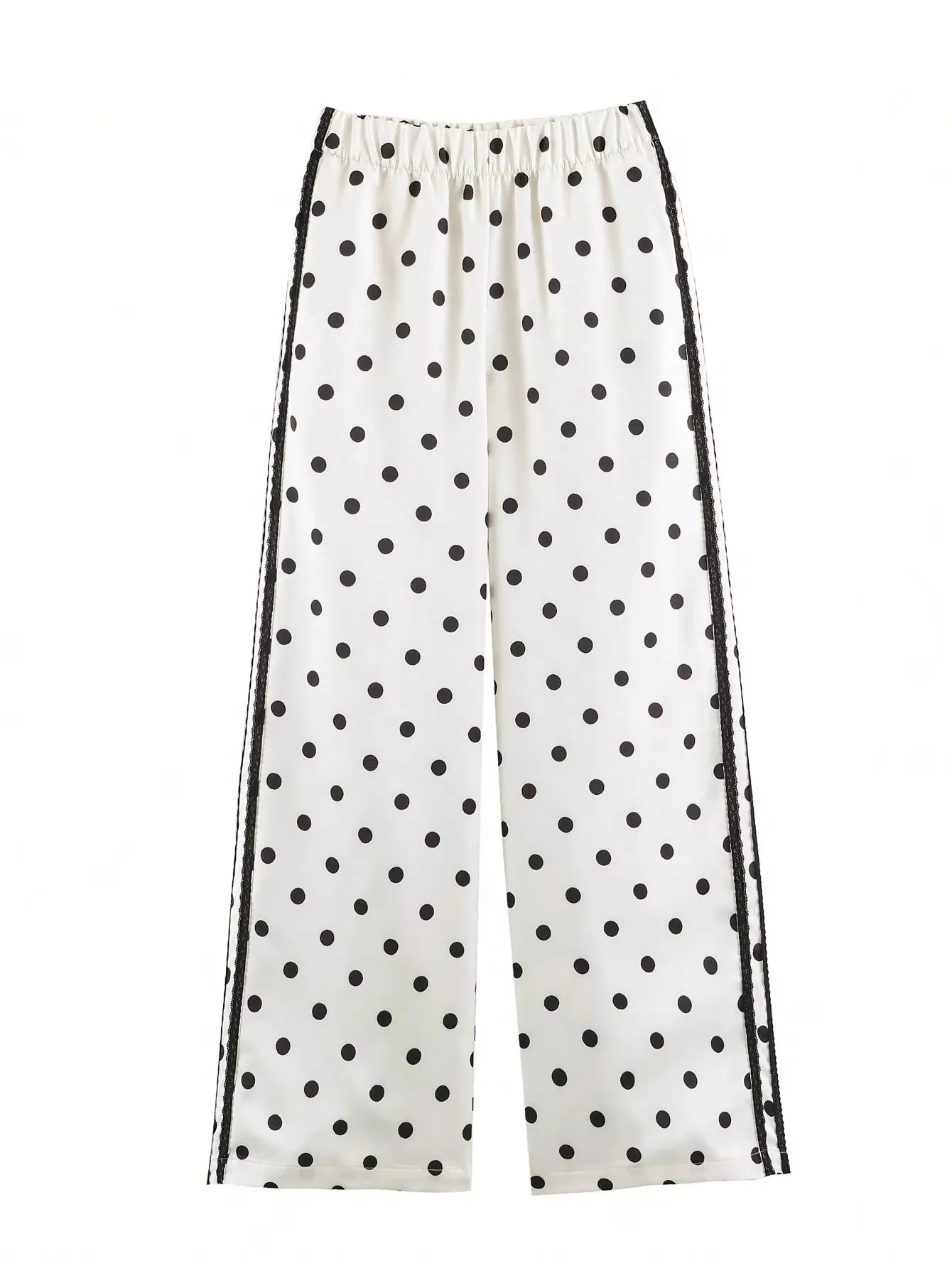 HH Damen Mode Polka Dot Anzug mit Spitzenseitenstreifen, Stehkragen, Langarm-Chic-Top, Elastische Taille, Lockerer Rock, Herbst Casual Damenkleidung – Detail 5