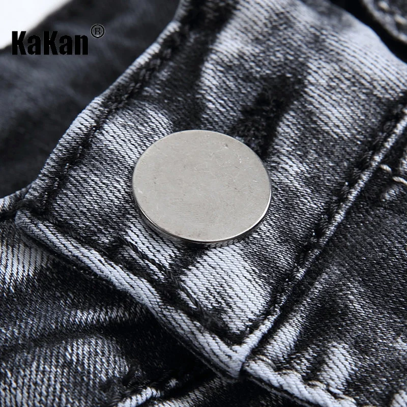 Kakan - European and American High Street Light Grey Stretch Jeans, Popular Spring New Straight Long Jeans K010-6150