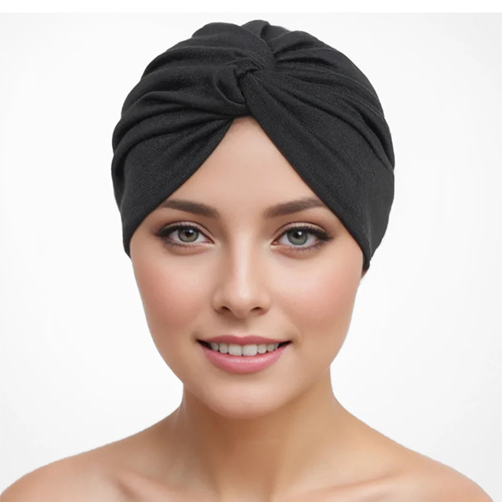 1pcs Stretch Turbans Head Women Cap Cover Twisted Pleated Headwrap Assorted Colors Hair Cover Beanie Hats for Women Girls