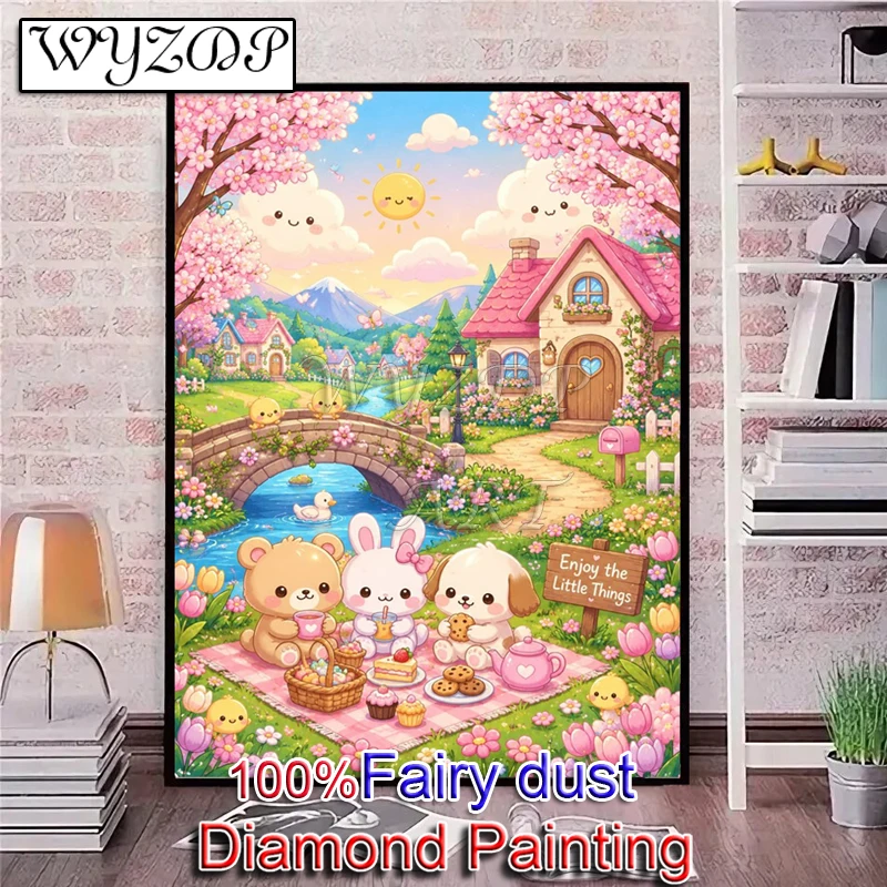 WYZDP 100% Fairy Dust Diamond Painting Kits Rabbit Square Mosaic Embroidery Cartoon Handicrafts Diamond Art Full Crystal Decor