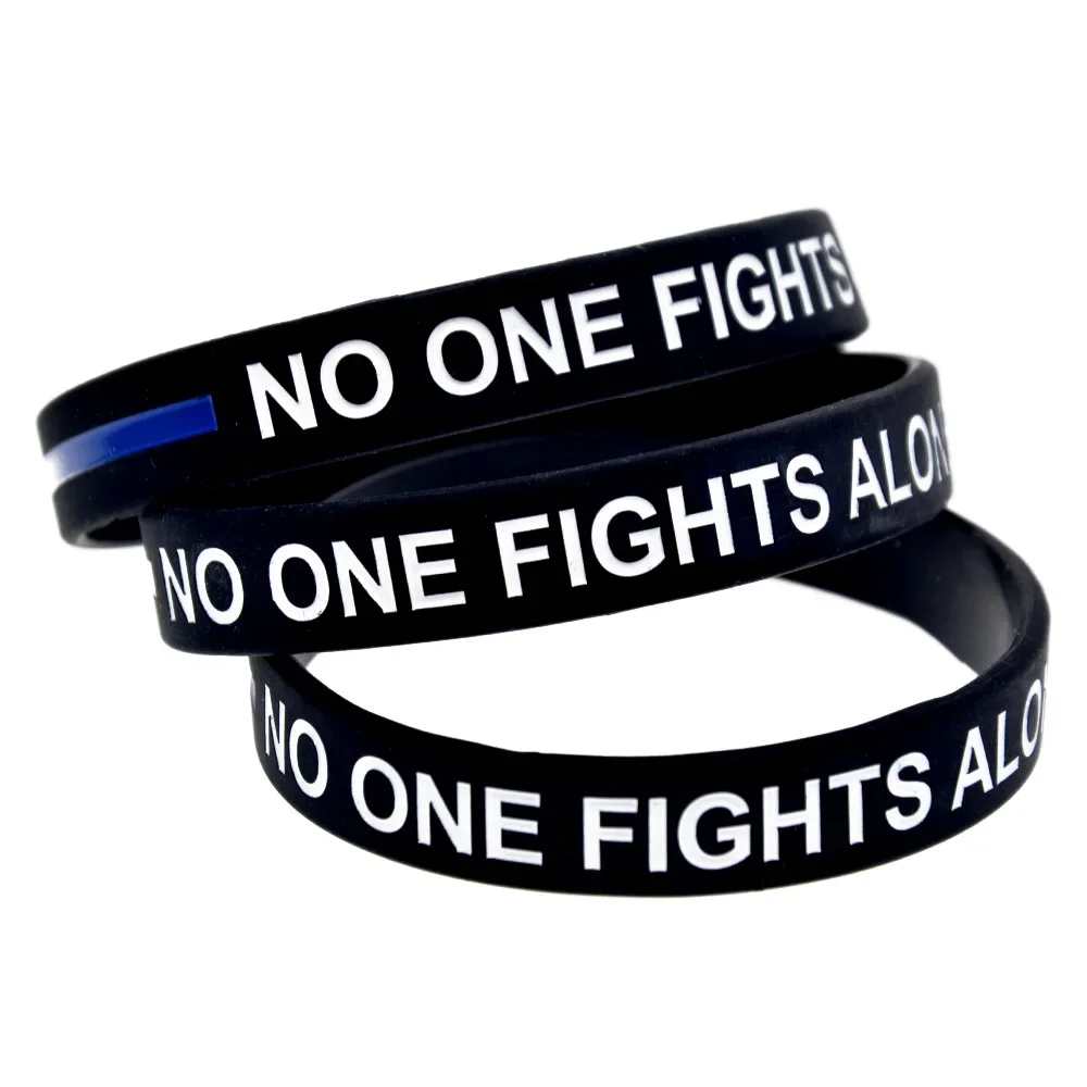 1 PC No One Fights Alone Blue Line Silicone Wristband Inspirational Bracelets Sports Bangle