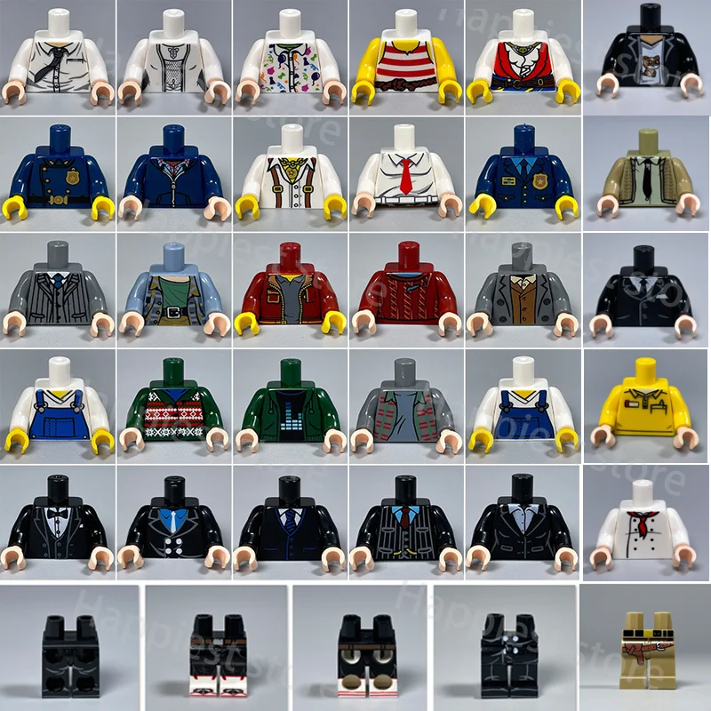 MOC – figurines de ville, corps, mains, jambes, bras, briques, blocs de construction, accessoire en tissu, médecins, agriculteur, travailleur, policier, jouets assemblés