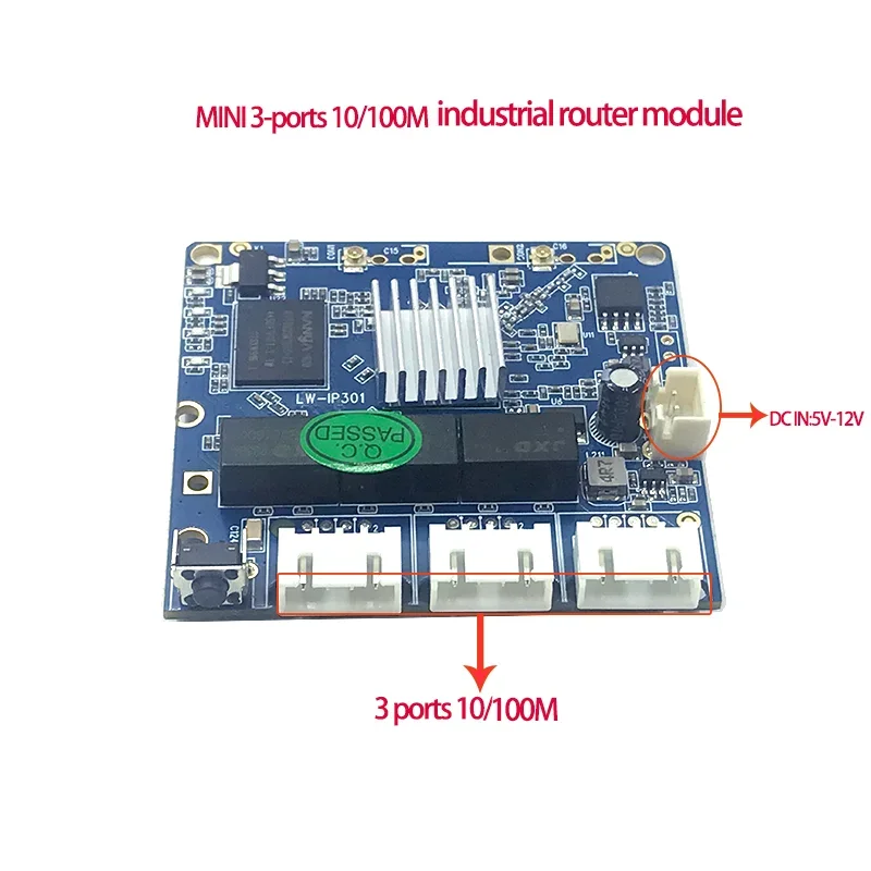 3-Port 10/100Mbps Draadloze Ethernet Router Module Module Ontwerp Ethernet Router Module Voor Ethernet Pcba Board Oem Moederbord