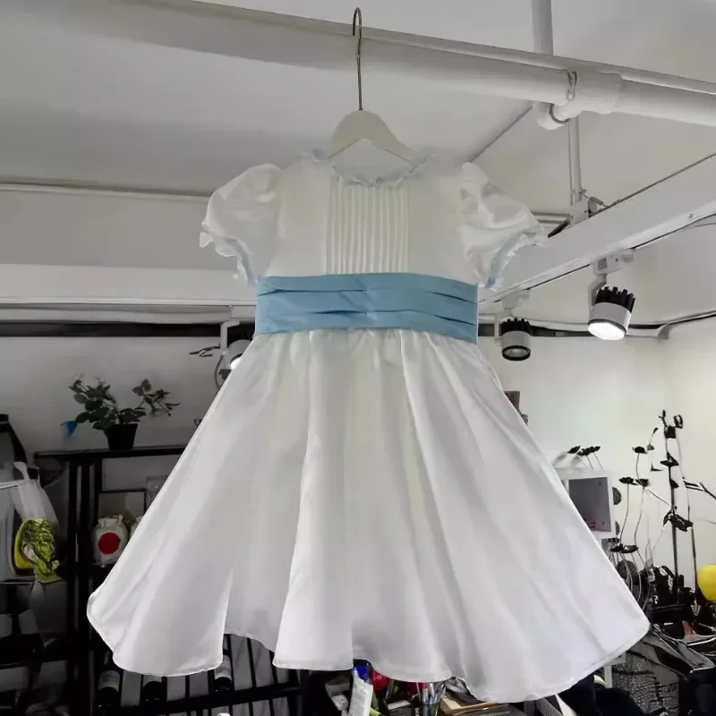 Spring Summer Kids Girl Party Dress Short Puff Sleeves Lace Collar Princess  Dress with Big Bow Sashes Cute Formal Clothing H8992 - AliExpress