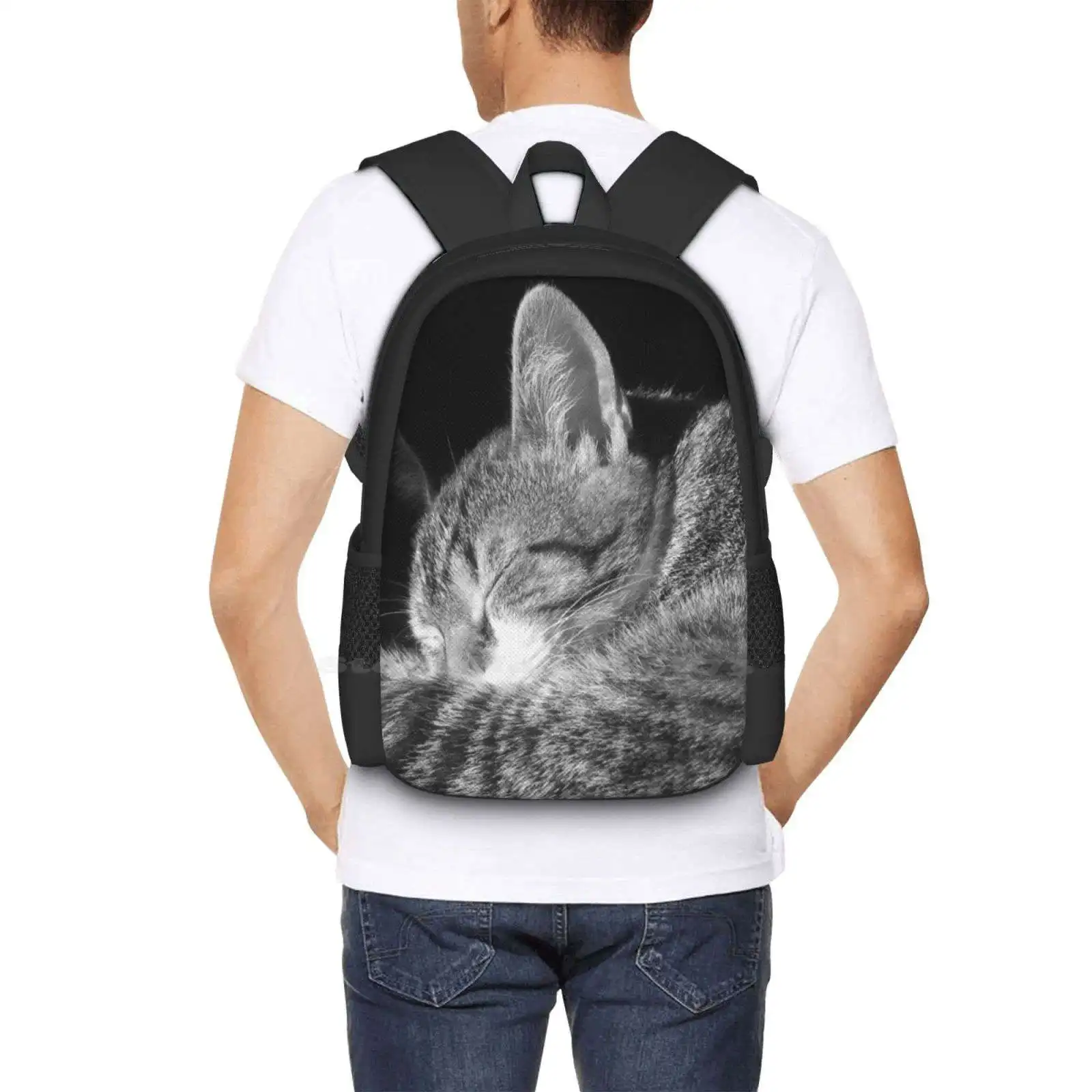 Cat Sleeping In Sun Black And White Cutest Cat Pics Fashion Pattern Design Travel Laptop School Backpack Bag Cat Sleeping In