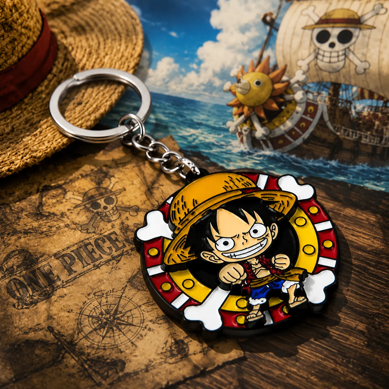Llavero de Anime One Piece de 5cm, Metálico, Giratorio, con Personajes de Luffy, Zoro, Ace Gear 5, Colgante para Mochila, Regalo Coleccionable para Fanáticos del Anime