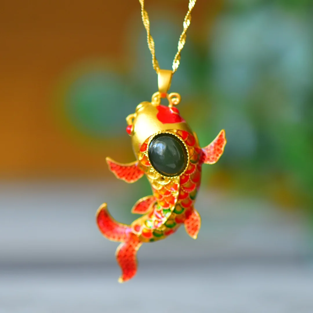 Natural, Hetian Jade, fish jump dragon enamel color, fashion earrings, pendants, wholesale