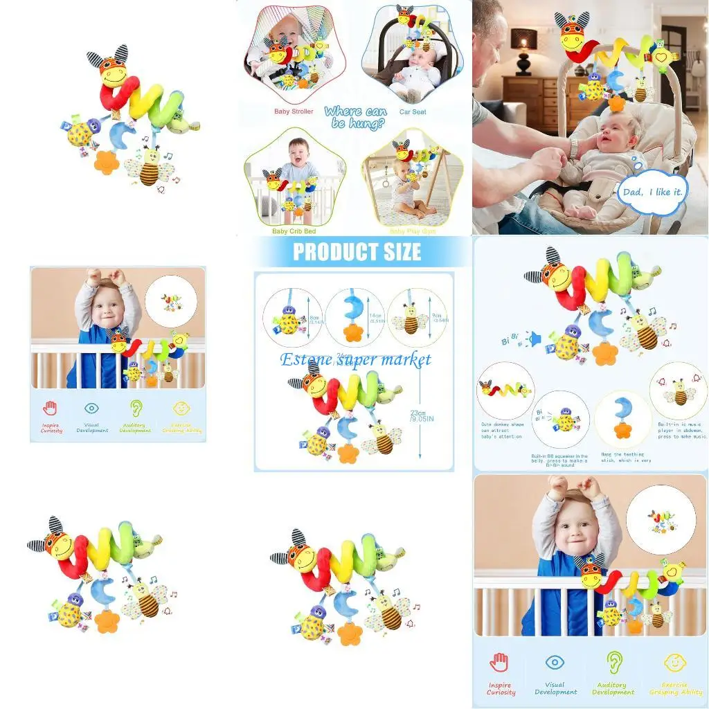 090b animal desenho animado, berço brinquedo móvel com chocalho textura animal, mordedor para estimulação