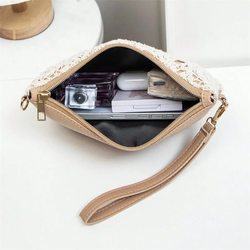 Einfache, vielseitige Umhängetasche aus Häkelstoff, neue gewebte Tasche, Reißverschluss, Retro-Casual-Strandtasche mit Blumenmuster für Damen – Detail 13