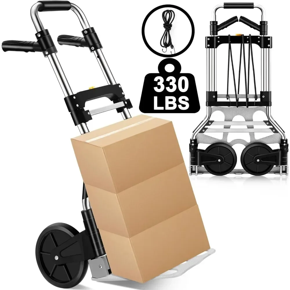 330 LB Capacity Folding Hand Truck Dolly Cart, Portable Aluminum Dolly Cart with Telescoping Handle and Rubber Wheels for Moving