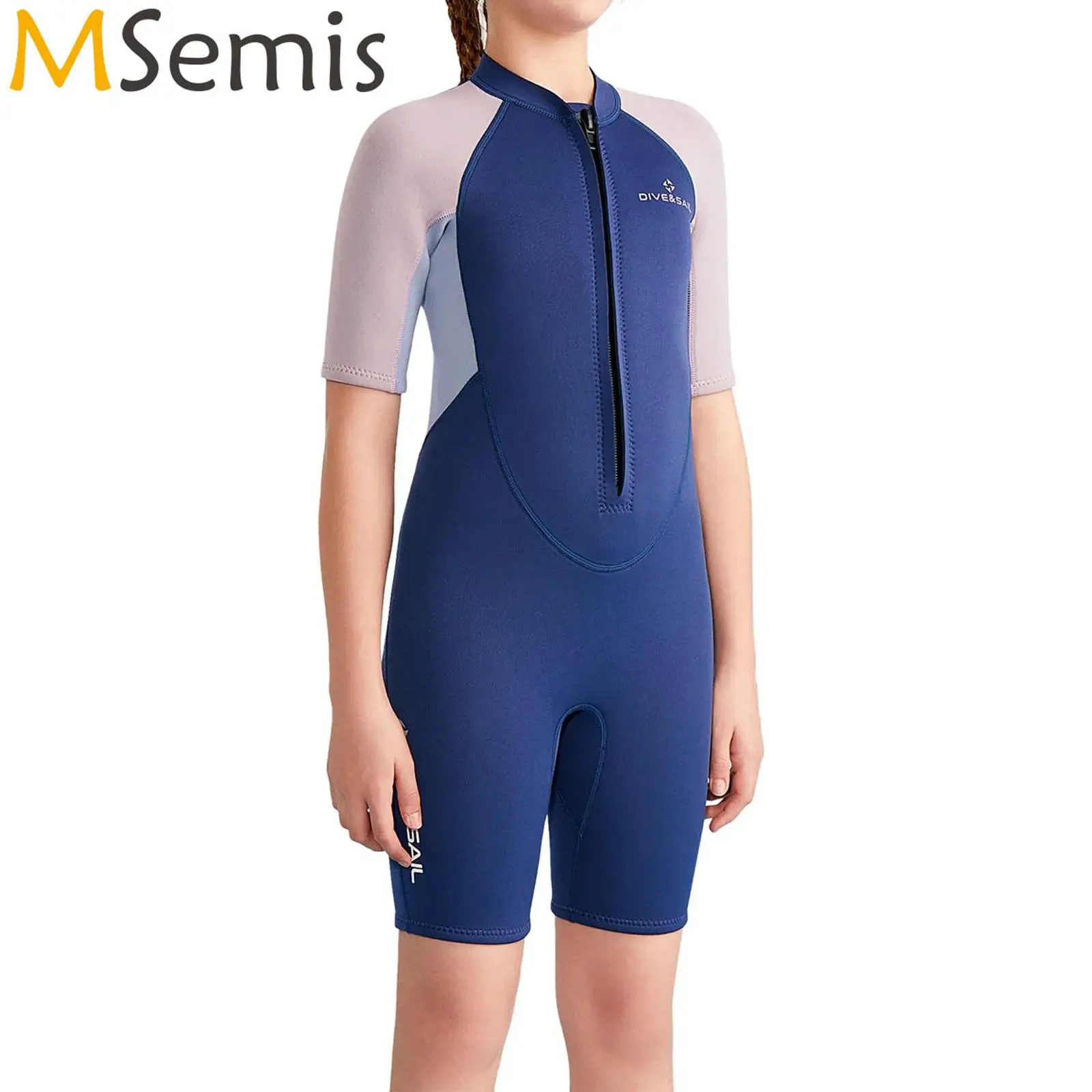 

Kids Girls Stretchy Wetsuit Swimsuit 2.5mm Neoprene Thermal Snorkeling Diving Swimwear Shorty Jumpsuit Front Zipper Bodysuit