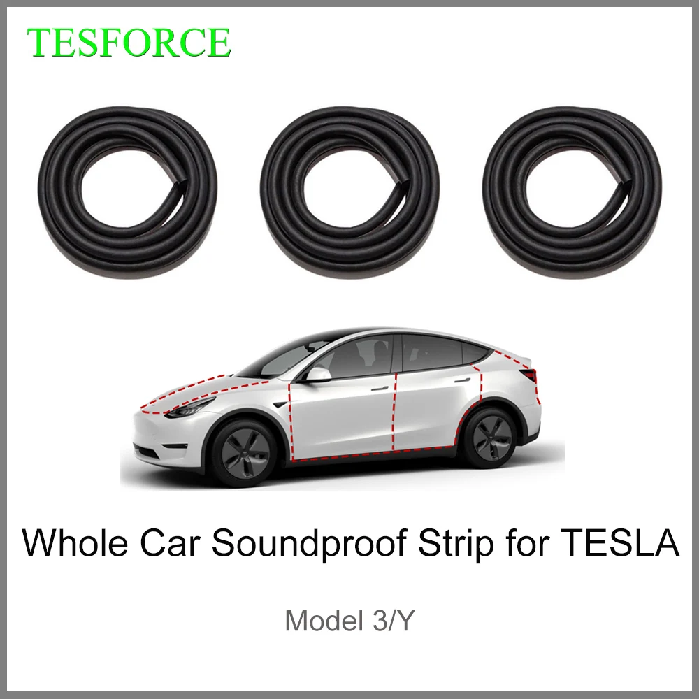 For Tesla Model 3/Y 2017-2022 Door Seal Kit Soundproof Rubber Weather Draft Seal Strip Sunroof Seal Wind Noise Reduction Kit