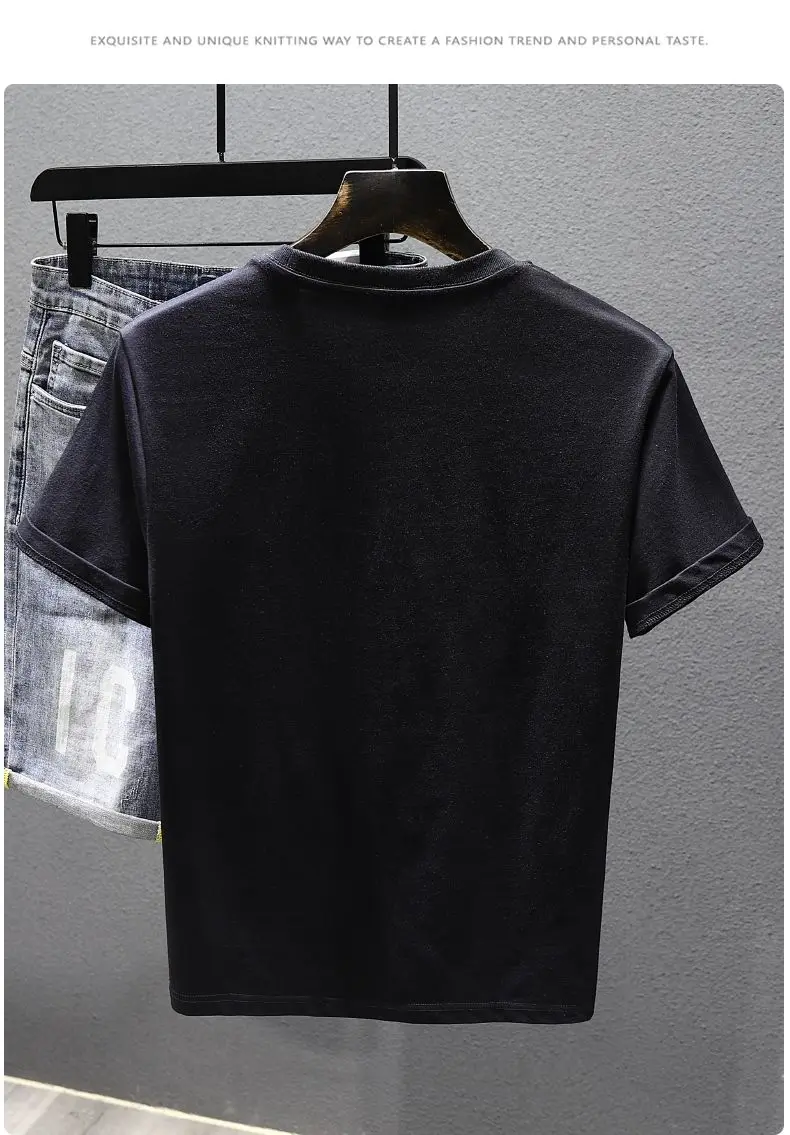Rose Embroidered Short-sleeved T-shirt Men's 2025 New Summer Casual Loose Round Neck Half-sleeved Top