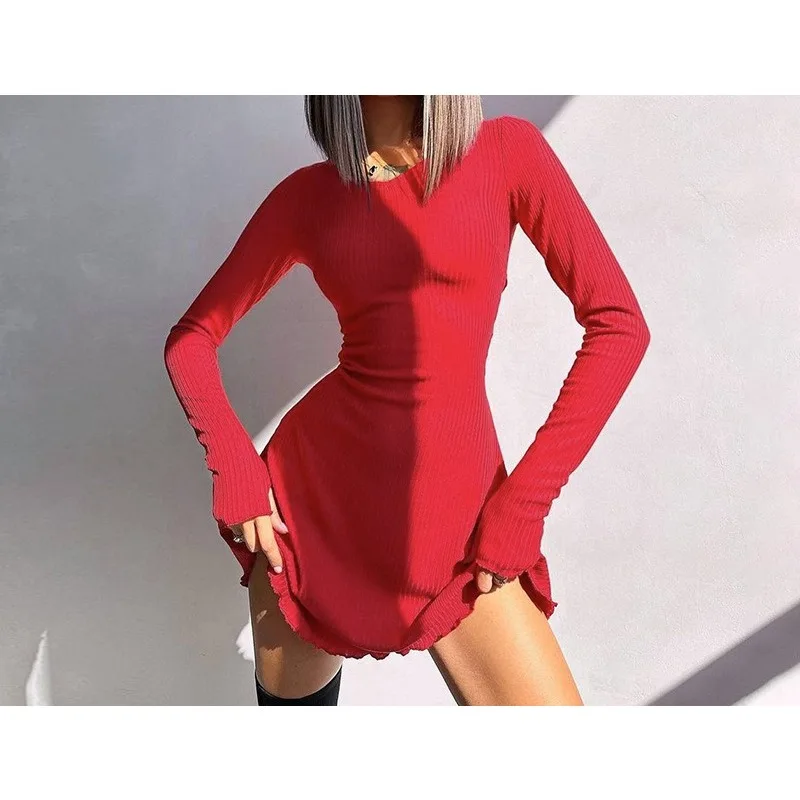 

Autumn and Winter Fashion Solid Color Slim-fit Women's Elegant Dress