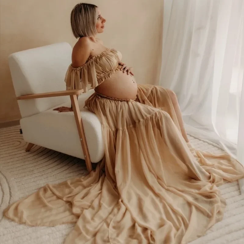 Women\'s Boho Two-Pieces Set Maternity Dresses PhotoShoot Baby Shower  Платье Для Беременных فساتين حوامل Photography