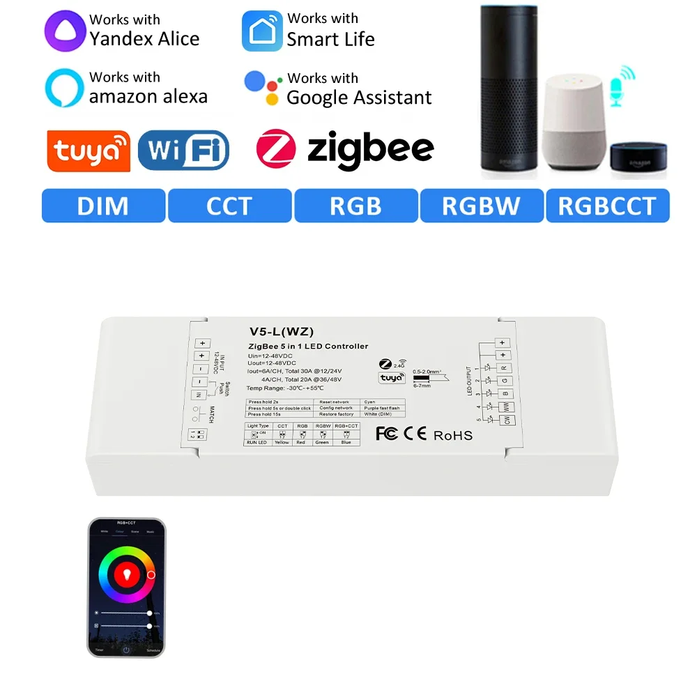

Tuya Zigbee LED Controller Wifi Smart Life APP Control Remote Voice12V 24V 36V 48V for DIM RGB CCT RGBW RGBCCT LED Strip Light