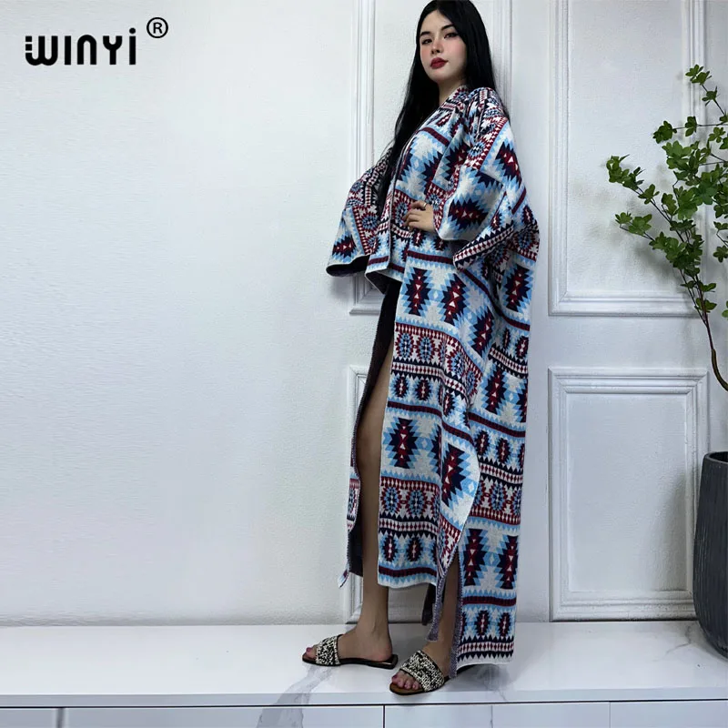 WINYI 2023 NEW woman Winter Knitted cardigan MAXI Christmas Fashion hipster party dress Thick Warm Female jacket holiday coat