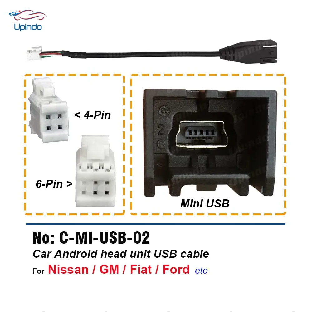 Car Radio Cable Connector Android 4 6 Pin Socket to Mini USB  Wiring Harness Adapter for Nissan Chevrolet Fiat Renault Jeep