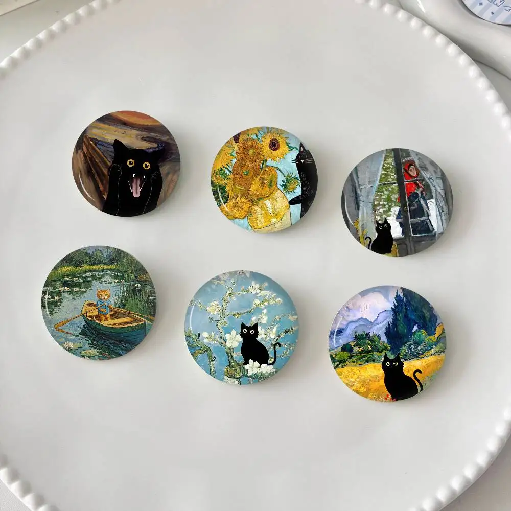 Lustige Kunst Matisse Monet schwarze Katze Van Gogh Sonnenblumen Tiere lustige Broschen Abzeichen Rucksack Kleidung Geschenk Zubehör
