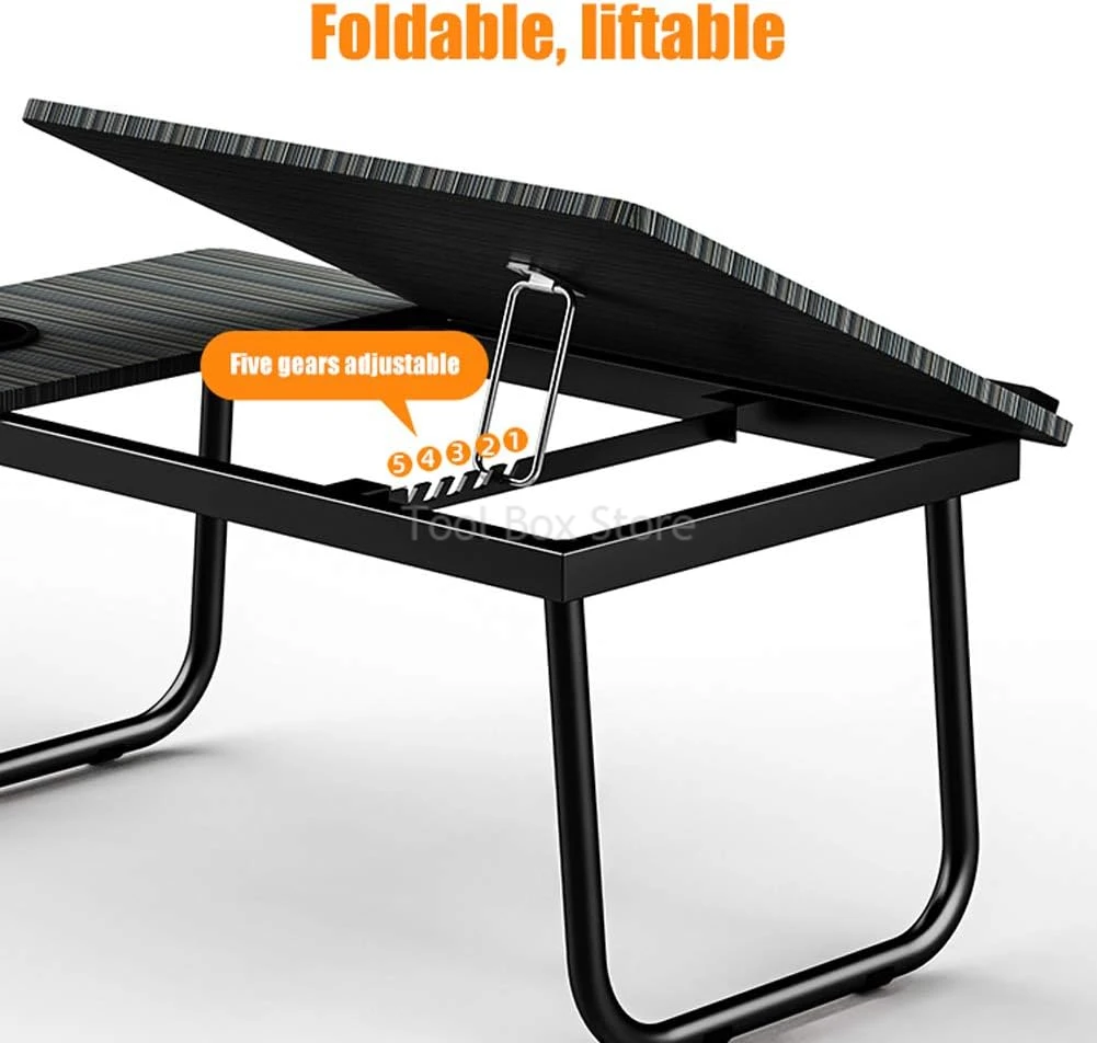 Folding Laptop Table On Bed Sofa Laptop Support Foldable Lazy Table Board Lifting Adjustable Computer Desk With Cup Holder