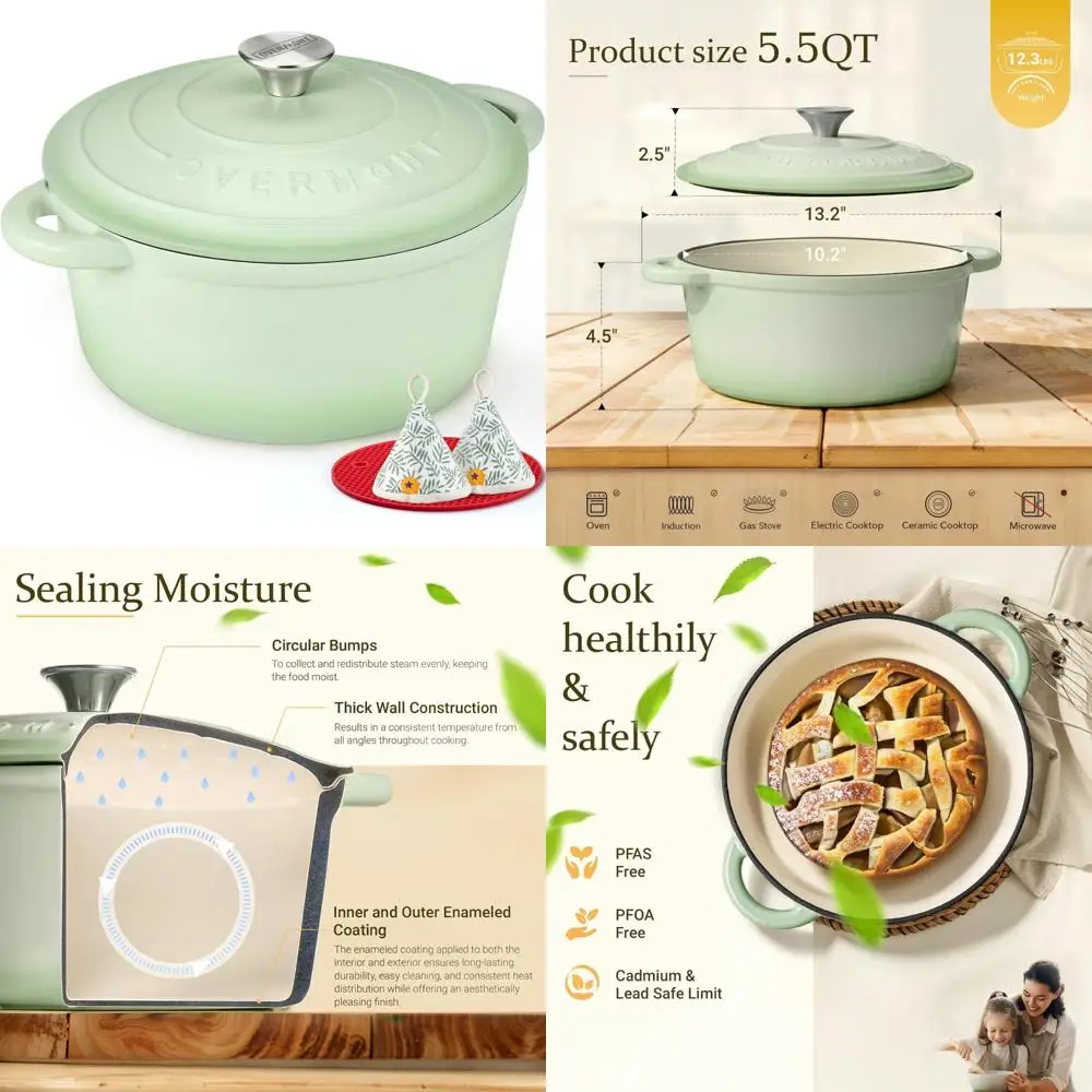 

Enameled Cast Iron Dutch Oven 5.5QT Pot with Lid - Heavy-Duty Cookware for Braising, Stewing, and Roasting - Perfect for Kitchen