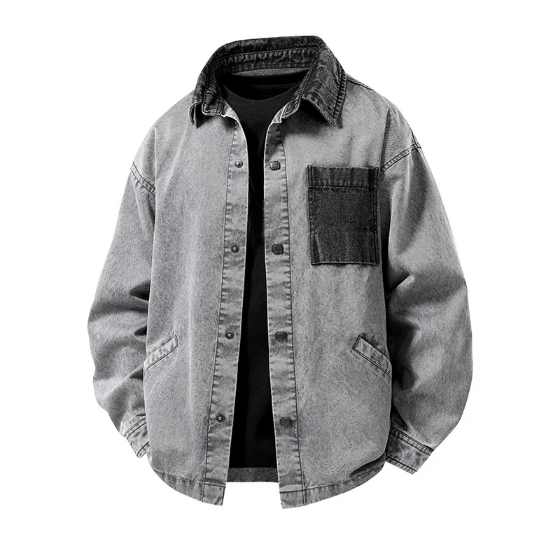 Spring Autumn American Style Vintage Jackets Men Turn Down Collar Patchwork Pocket Loose Casual Jacket Male Streetwear Outwear