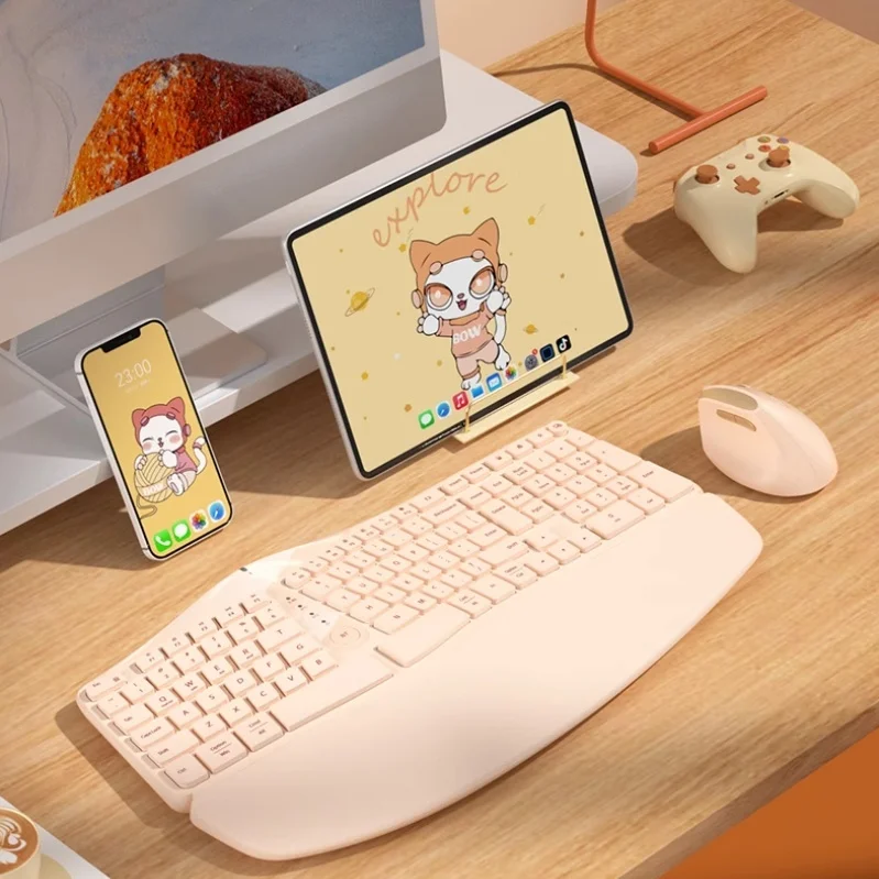 New  K308DL2 Ergonomic Tri Mode Bluetooth 5.0 Wireless Mute Keyboard For Windows Android IOS