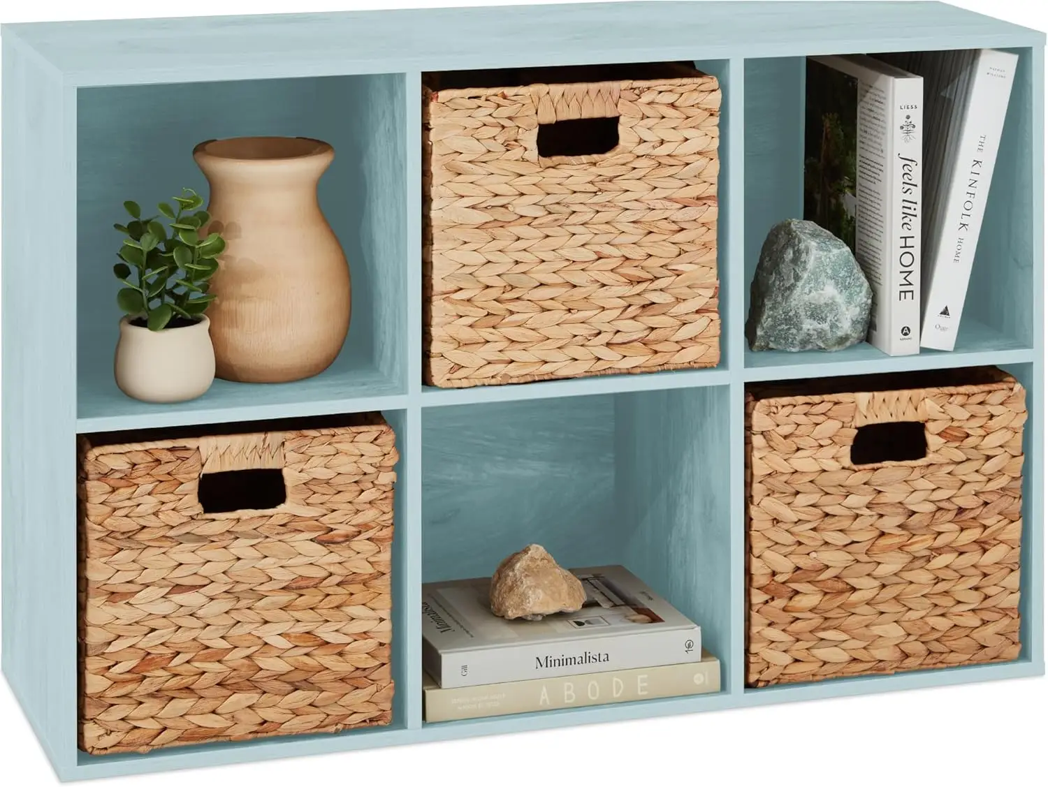 

6-Cube Storage Organizer 11in Shelf Opening Bookcase Display Shelf Customizable w 3 Removable Back Panels u2013 Light Blue