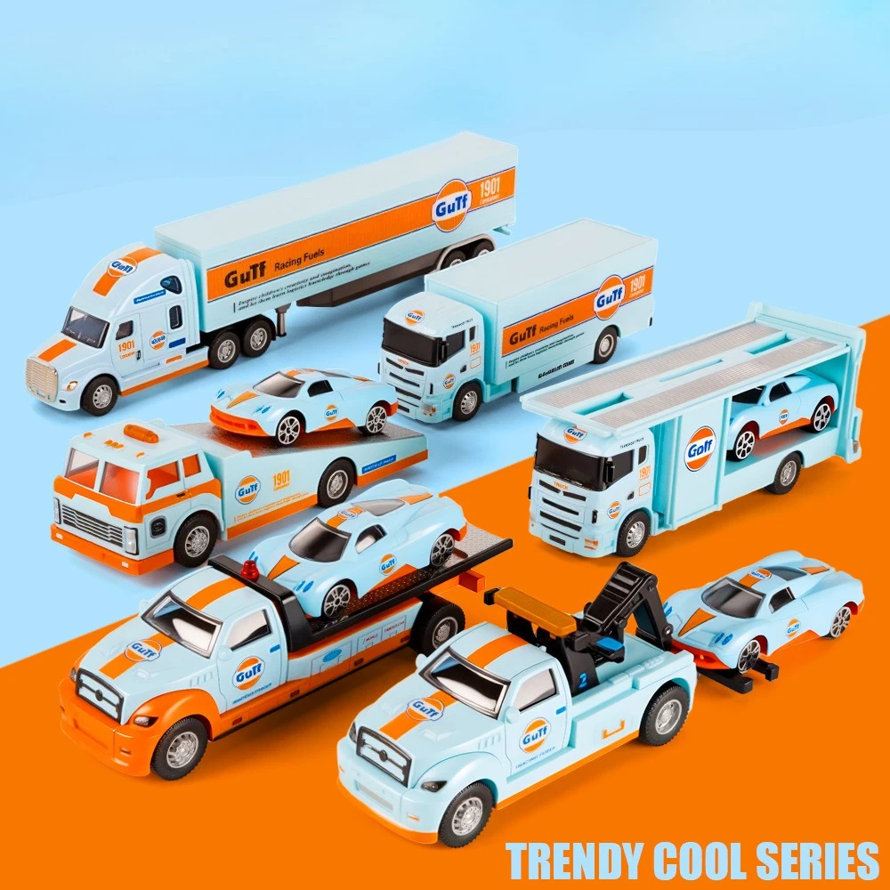 Simulation 1:64 Small Trailer Container Truck Alloy Car Model Ornament Toy Car Delivery Diecast Alloy Car Model Collectible