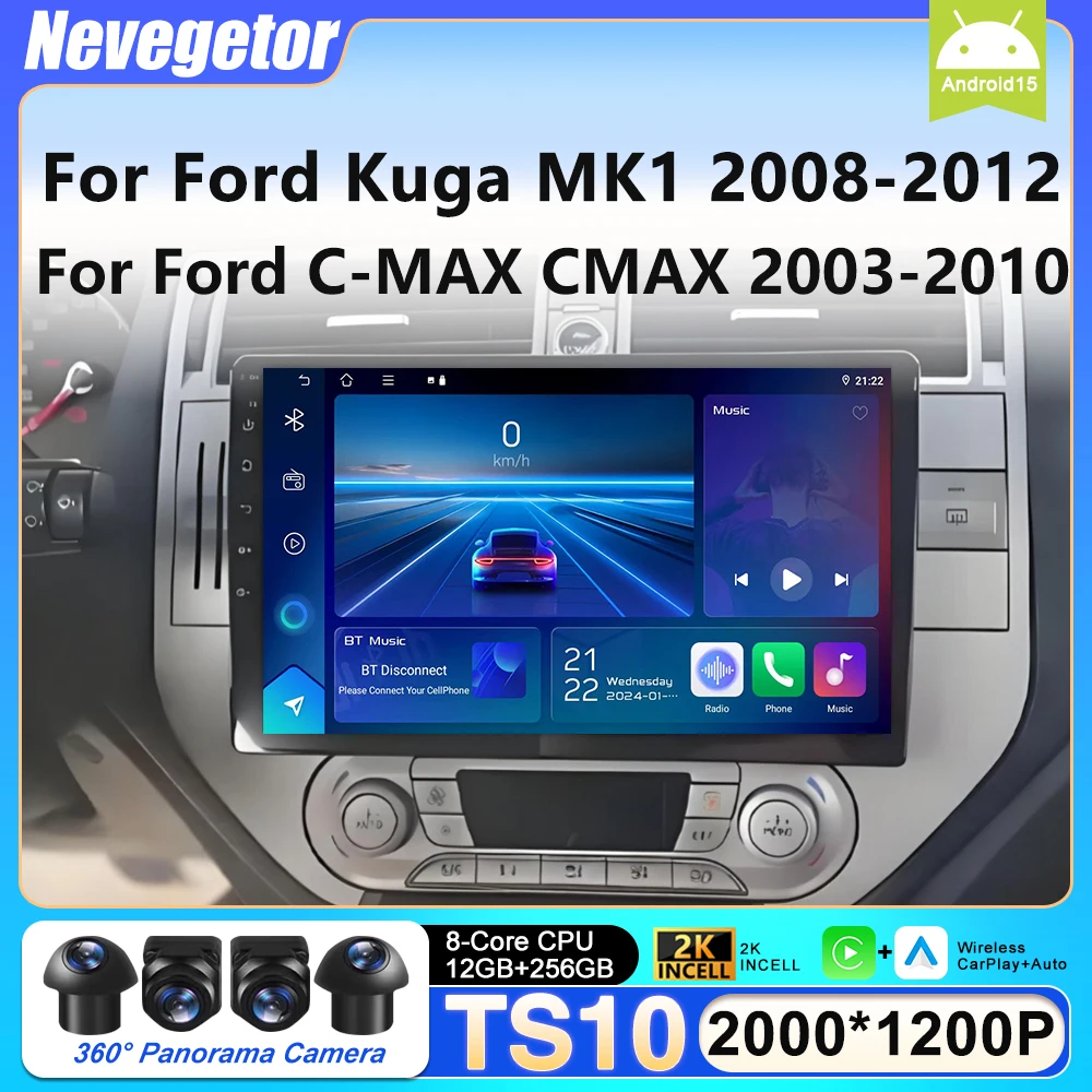 Android 16 Car Radio Carplay For Ford Kuga MK1 2008-2012 For Ford C-MAX CMAX 2003-2010 Navigation Multimedia Video Player 4G Wif