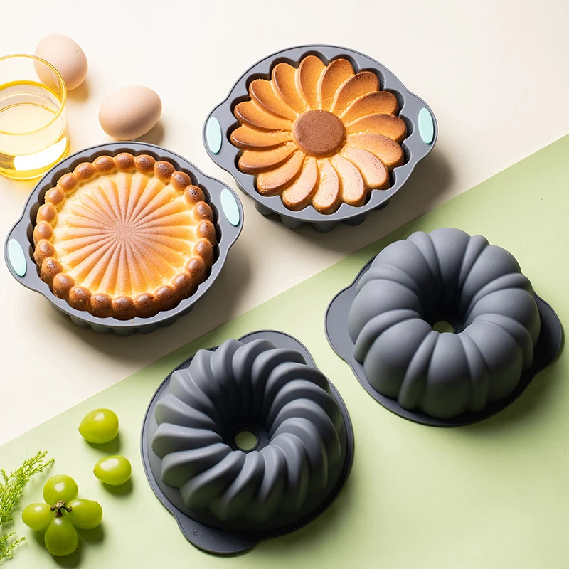 Round Silicone Cake Mold 3D Spiral Pattern Bundle Pan Nonstick Birthday Cake Pan Brownie Dessert Decor DIY Baking Tool_NEW