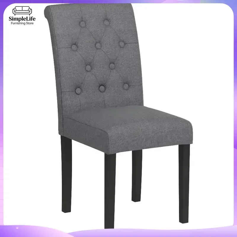 Modern Upholstered Fabric Dining Chairs Set of 2 4 6 Button Tufted Backrest Rubberwood Legs Comfortable Kitchen Chair Dining