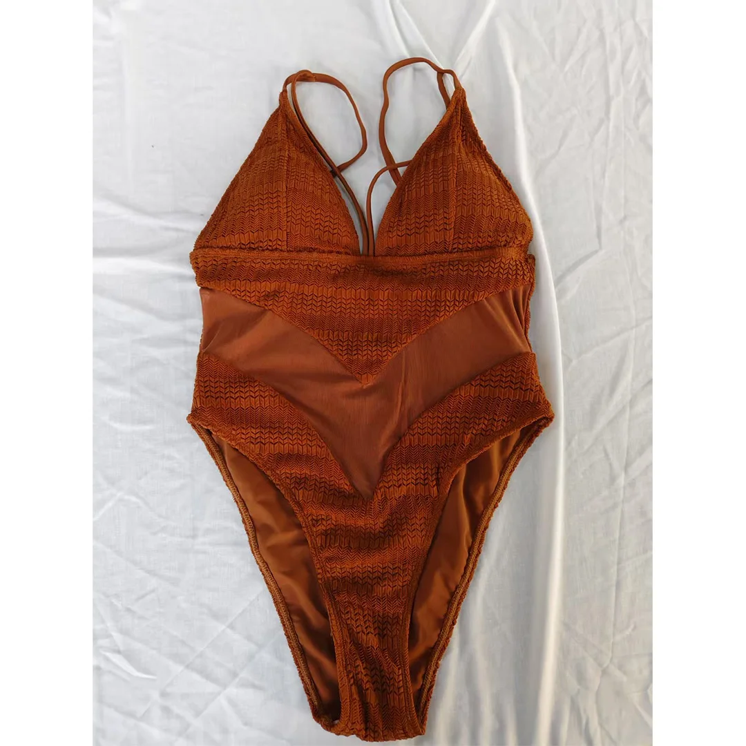 S - XXL, 5 Farben, V-Ausschnitt, transparentes Netzmaterial, Damen-Badeanzug, einteiliger Badeanzug, Damen-Badebekleidung mit hohem Beinausschnitt, Monokini, Badeanzug, Badebekleidung, Modell V6168. – Detail 38