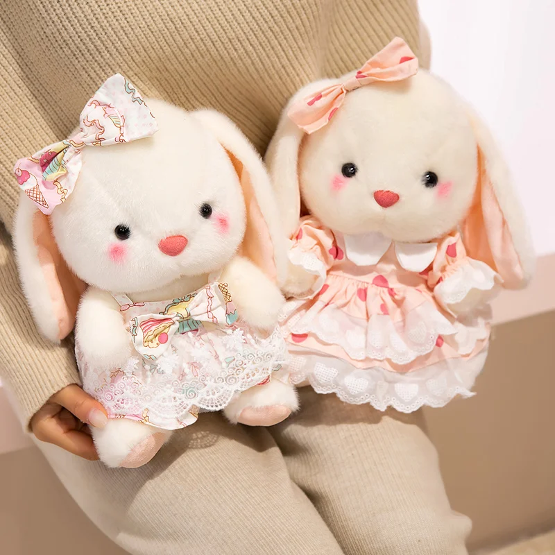 

Плюшевая игрушка-кролик 25 см с длинными ушами, милая аниме-кукла в юбке, подушка, подарок на день рождения для детей, декор
