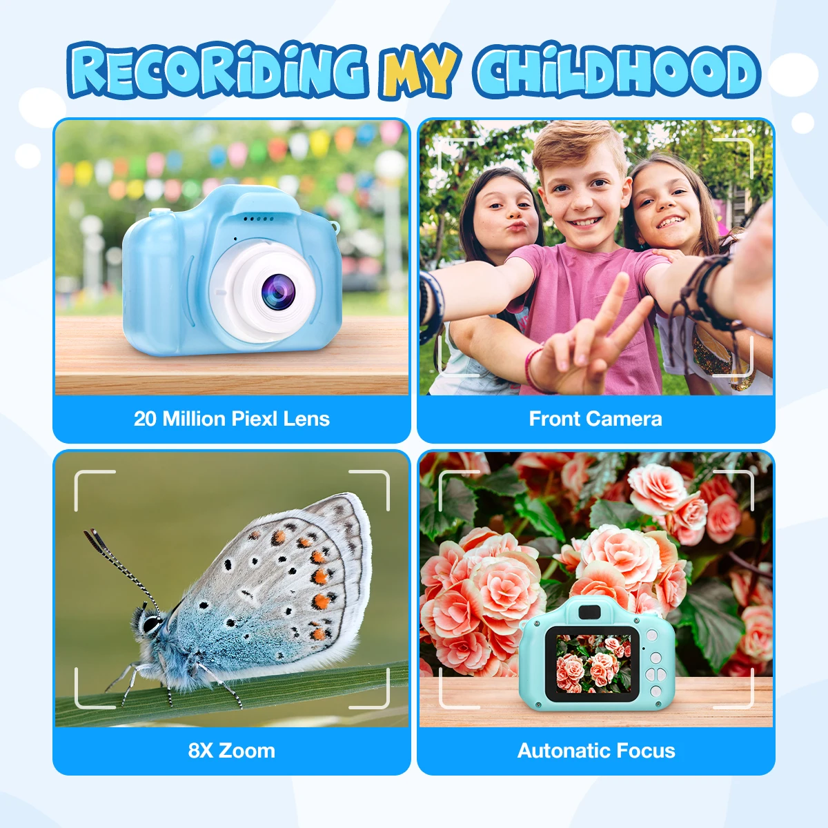 Mini cámara Digital verde para niños, 8M, 1080P, Zoom 4X, pantalla de 2 pulgadas, incluye tarjeta TF de 32GB, videocámara bonita para bebés