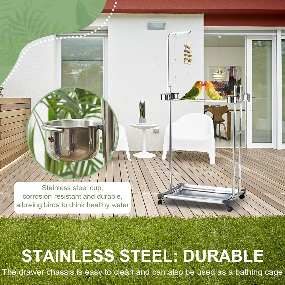 

Parrot Play Stand with Feeding Bowls Parrot Perch with Wheels Large Bird Playstand Parrot Training Perch Stand for Parrot Bird