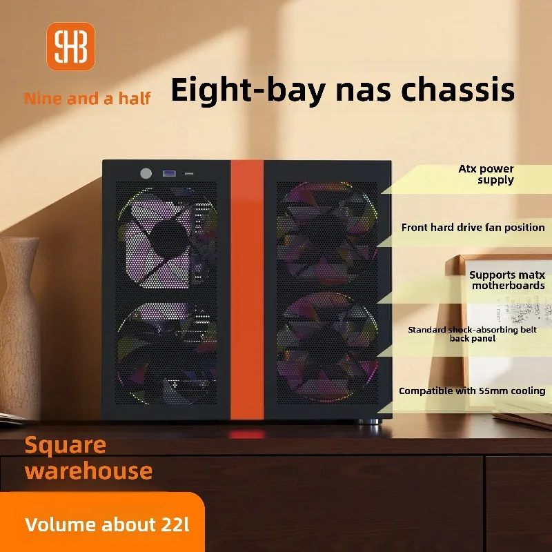 8-Bay Hot-Swap MATX NAS Case, ATX PSU Support, 8x3.5