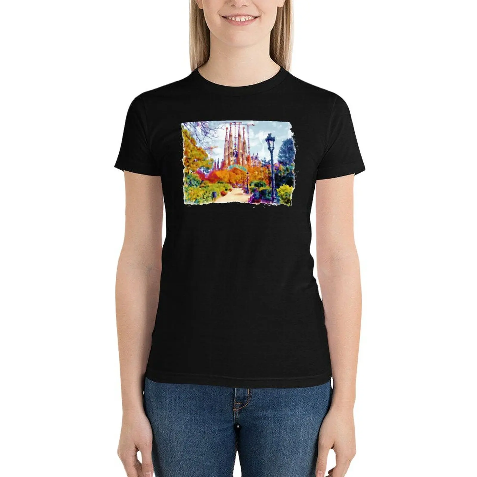 

La Sagrada Familia - Park View T-Shirt female summer tops Aesthetic clothing t-shirt dress for Women plus size