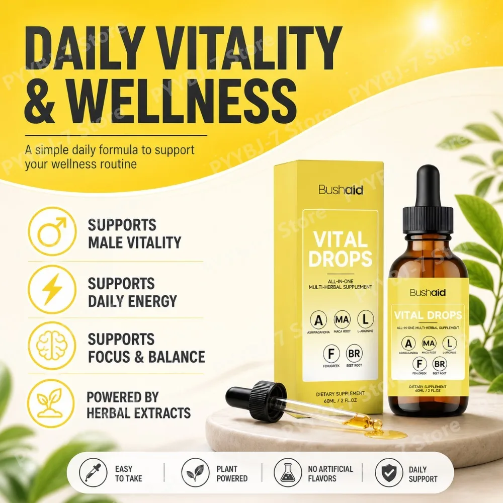 Bushaid Vital Drops With Maca, Ashwagandha, Beet Root & L-Arginine For Men Energy, Stamina & Vitality Support, Adults, 60ml