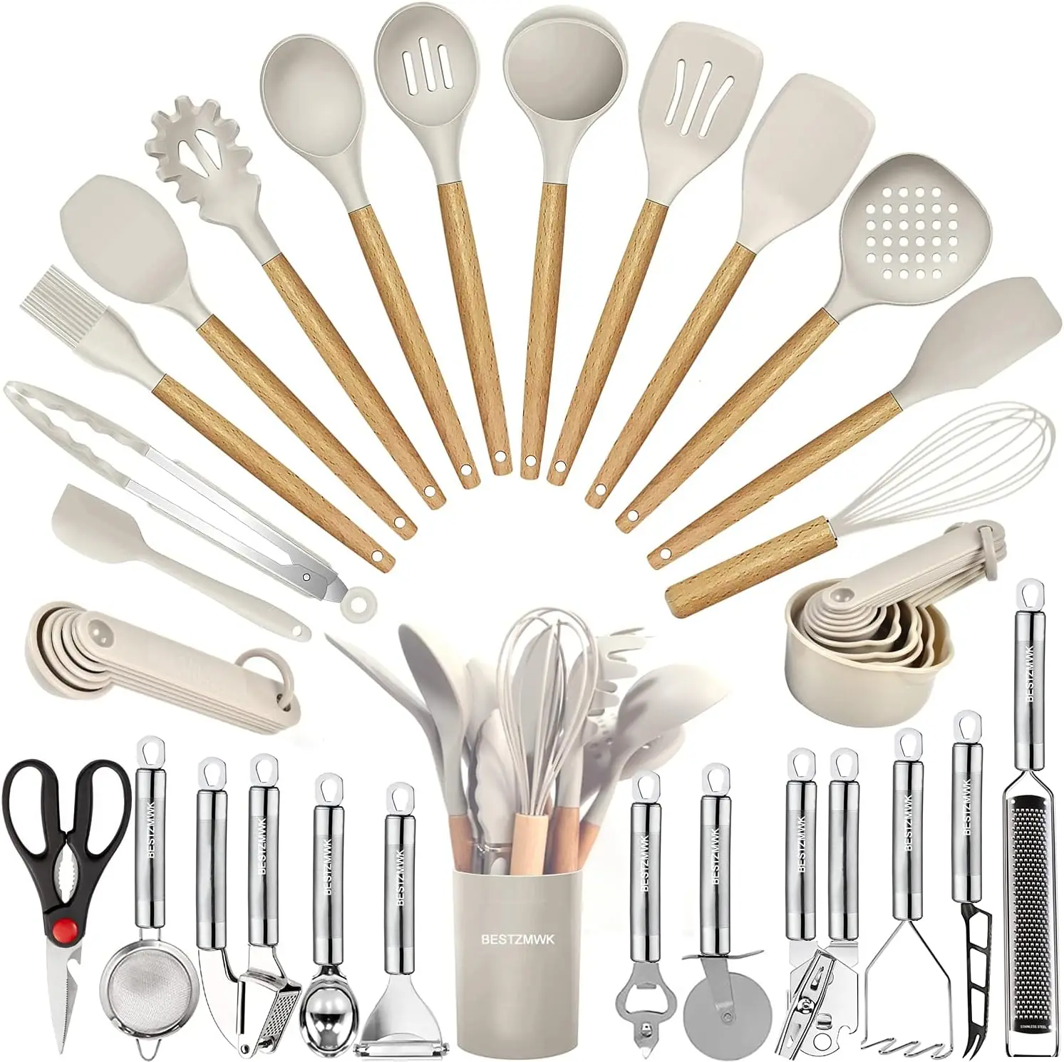 Utensils Set- 35 PCs Cooking Utensils with Grater,Tongs, Spoon Spatula &Turner Made of Heat Resistant Food Grade Silicone