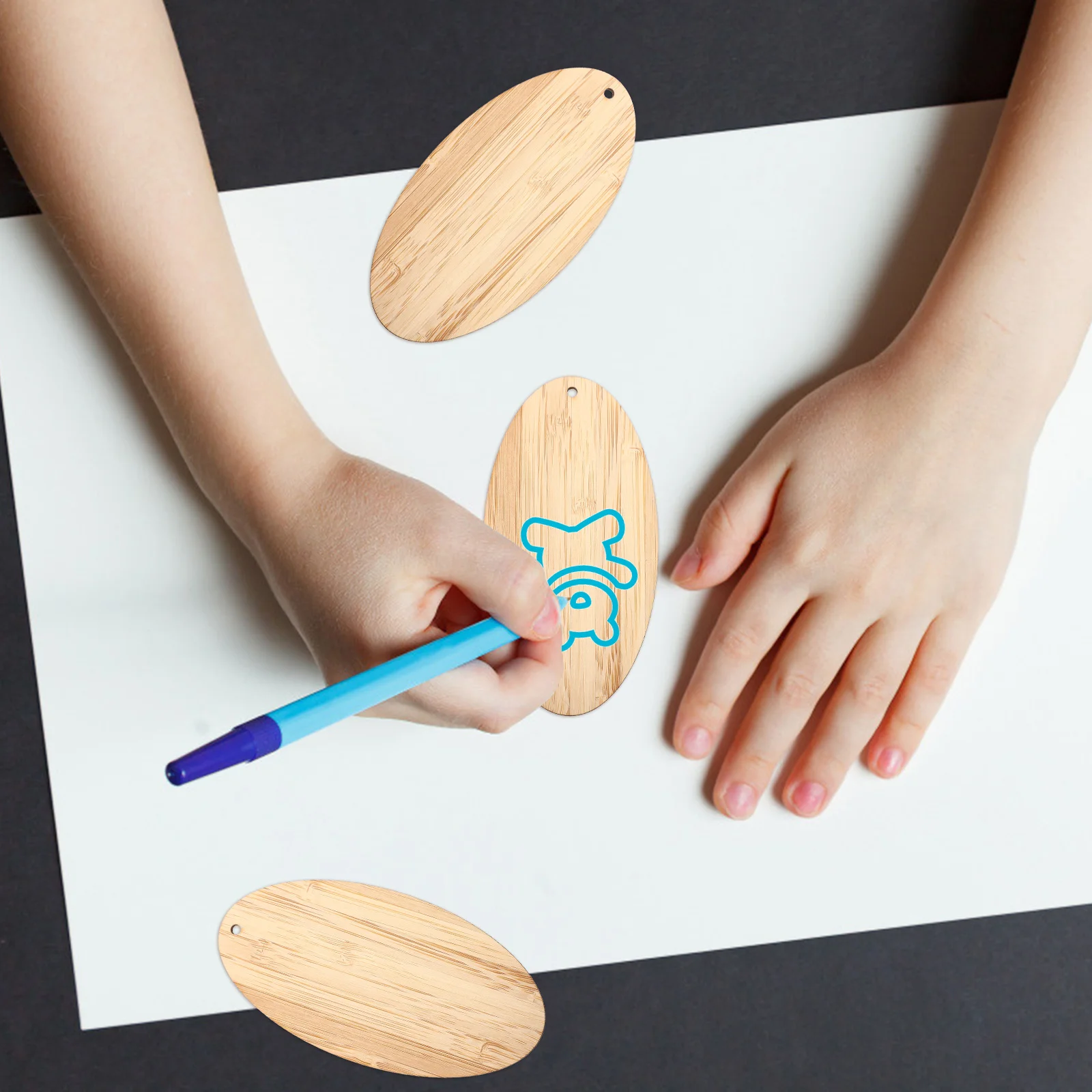 6개입 대나무 블랭크 북마크 타원형 두께 0.2cm DIY 행잉 태그 학생 교사 선물 졸업용