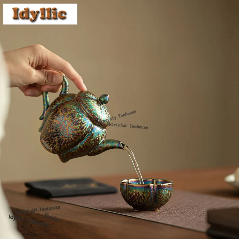 175ml Seven-color Kiln Fambe Melon Ridge Teapot Ancient Tea Infuser Pot Tea Maker Kettle With Strainer Teaware Accessories Craft