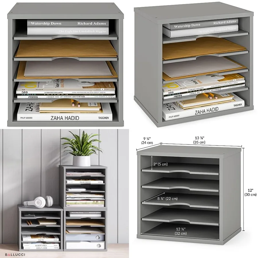 

5-Tier File Organizer for Desk, Wooden Mail Sorter, Office Desk Organization, Paper Storage Organizers, Folder holder for desk,