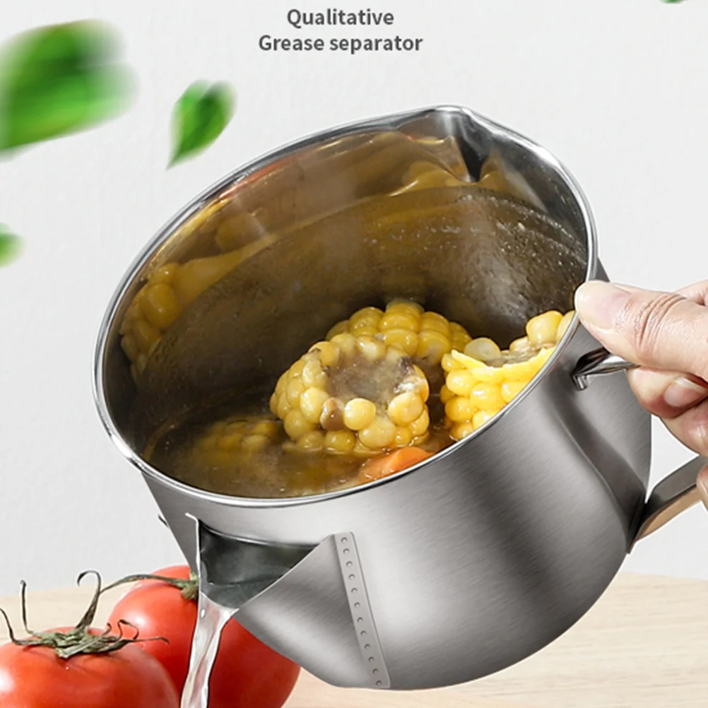 

1pc 1000Ml Stainless Steel Soup Grease Separator With Lid Sieve Oil Filter Bowl For Kitchen Restaurant Hotel Bar Use Grease