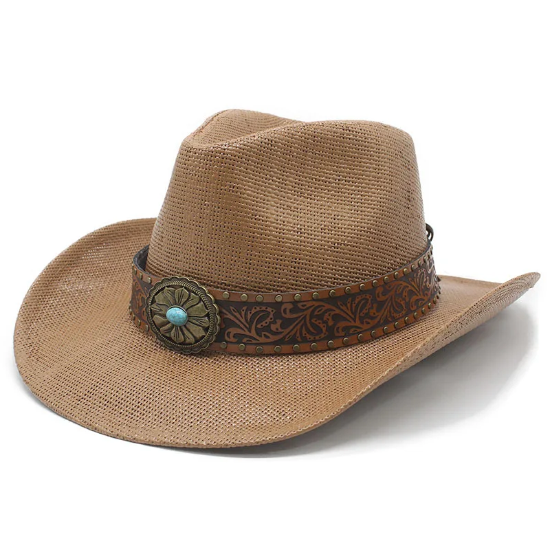 Western Cowboy Hat Beach New Summer Hat Men and Women Panama Straw Hat Top Hat American High Top Cowboy Hat