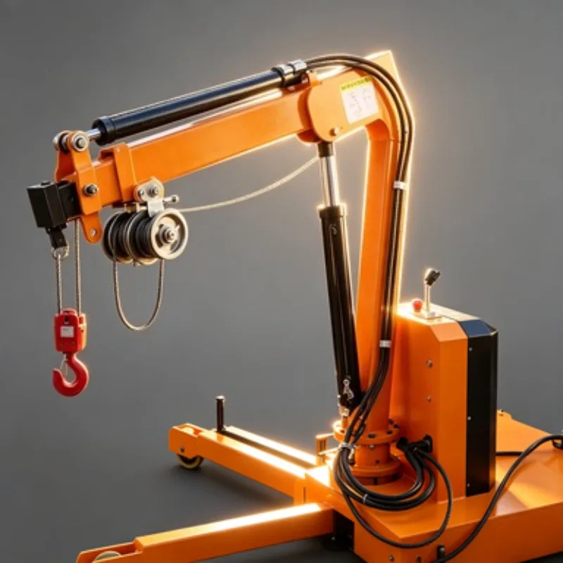 Telescopic Electric Floor Crane – 2000kg Hydraulic Portable Mini Lifting Equipment with 360° Rotation for Workshop and Warehouse