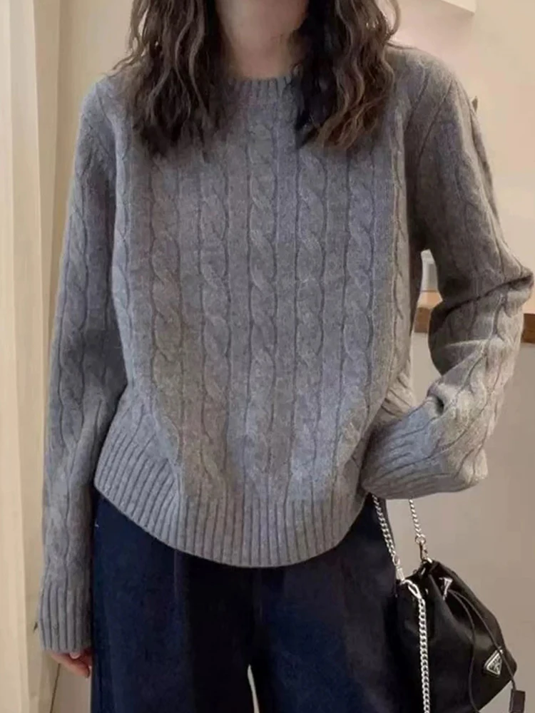 Maglione da donna in cashmere ispessito, girocollo, vestibilità ampia, top con fondo per maglieria alla moda autunno inverno