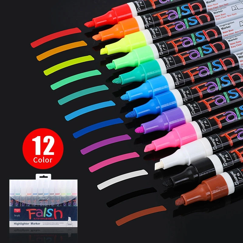 12 Pcs Liquid Chalk Markers Pens Erasable Colors Highlighters LED Writing Board Glass Neon Pen Chalkboard Blackboard Windows